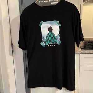 Men's Black Graphic Tee with Anime Design